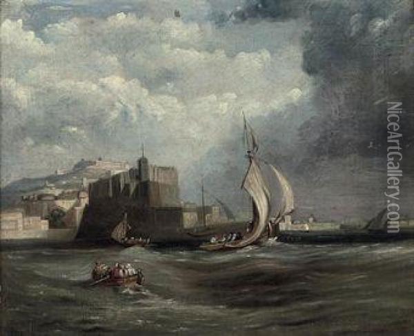 Rowing Out By The Castel Dell'ovo, Naples Oil Painting - Giuseppe Carelli