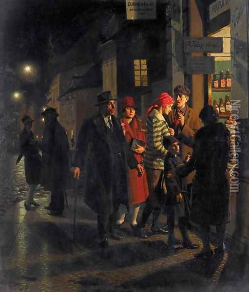 Winter Shopping in Prague Oil Painting - Vaclav Maly