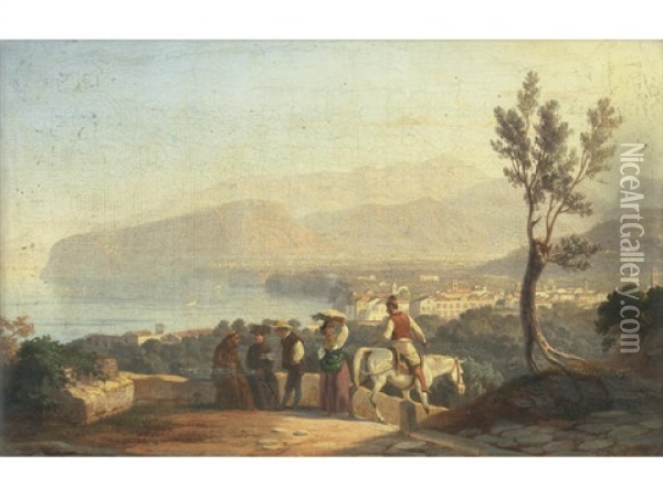 The Bay Of Sorrento Oil Painting - Carl (Karl) Wilhelm Goetzloff