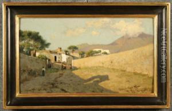 ''paesaggio Con Vesuvio (torre Del Greco)'' Oil Painting - Ramon Tusquets y Maignon