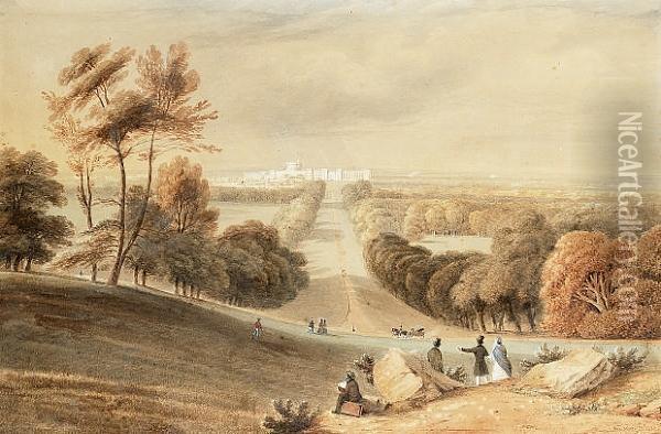An Artist Sketching Windsor Castle From Windsor Great Park Oil Painting - Anthony Vandyke Copley Fielding