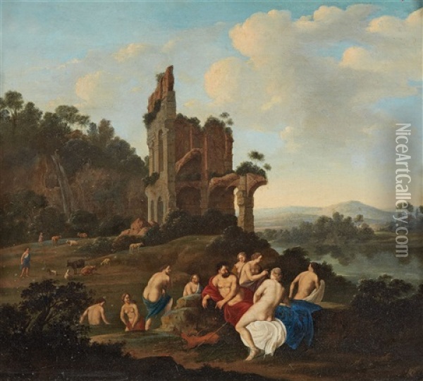 Landschaft Mit Badenden Nymphen Oil Painting - Johan van Haensbergen