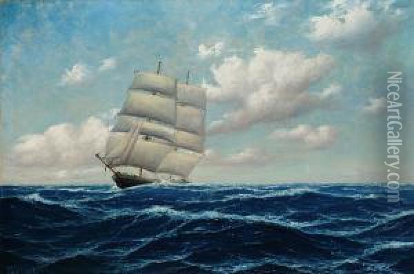 Zaglowiec Dwumasztowy Na Morzu Oil Painting - Adolf Schuhknecht