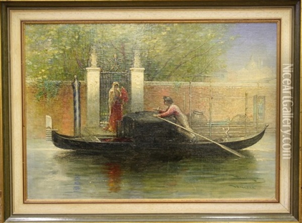 Venetiaanse Gordelier En Vrouw Met Waaier Rechtsonder Get Oil Painting - Hendricus-Jacobus Burgers