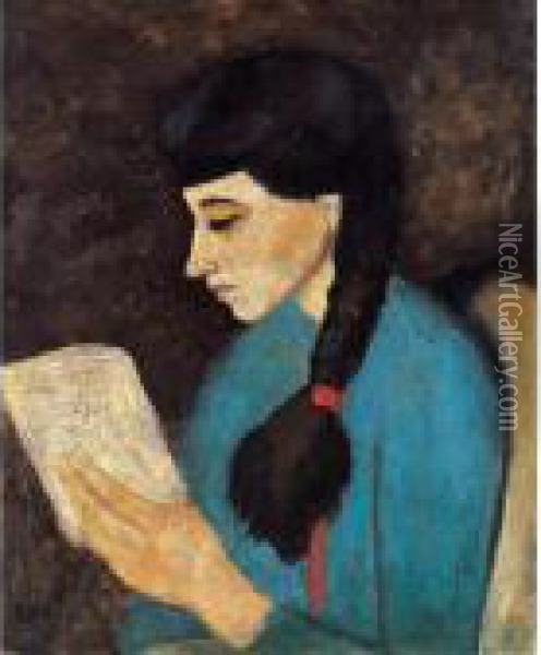 Girl Reading Oil Painting - Georges Kars