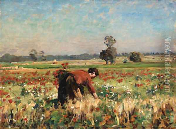 Le Pr fleuri Courrires (The Flowering Field in Courrires) Oil Painting - Jules Breton
