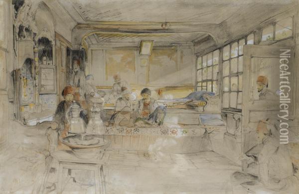 A Coffee House, Istanbul Oil Painting - John Frederick Lewis
