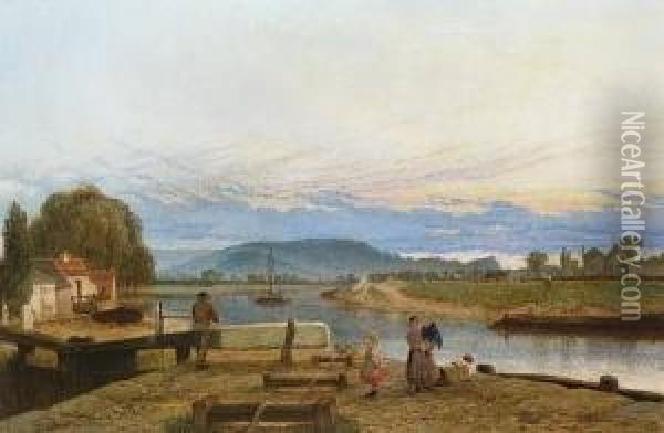 View Of Trent Lock Oil Painting - Henry Thomas Dawson