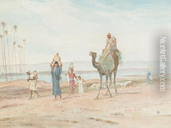 Family Group And Sheep Returning From The River Oil Painting - Frederick Goodall