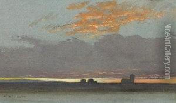 Evening Landscape Oil Painting - Albert Goodwin