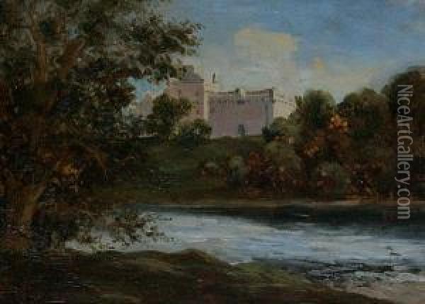 Castle By A River Oil Painting - Alexander Jnr. Fraser