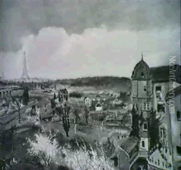 Vue De Paris Depuis Saint-cloud Oil Painting - Lucien Adrion