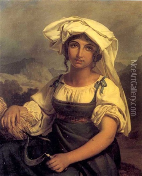 Portrait D'une Jeune Paysanne Dans Un Paysage Oil Painting - Jean Guillaume Elsidor Naigeon