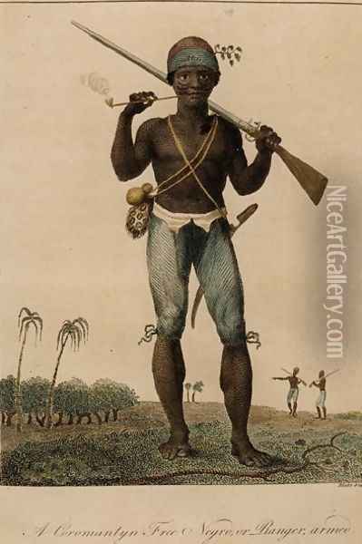 A Coromantyn Free Negro, or Ranger, Armed, engraved by William Blake 1757-1827, published 1806 Oil Painting - John Gabriel Stedman