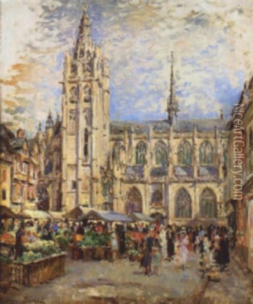 Caudebec, La Place Du Marche Oil Painting - Georges Jules Ernest Binet