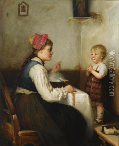 Porridge Time Oil Painting - August Muller