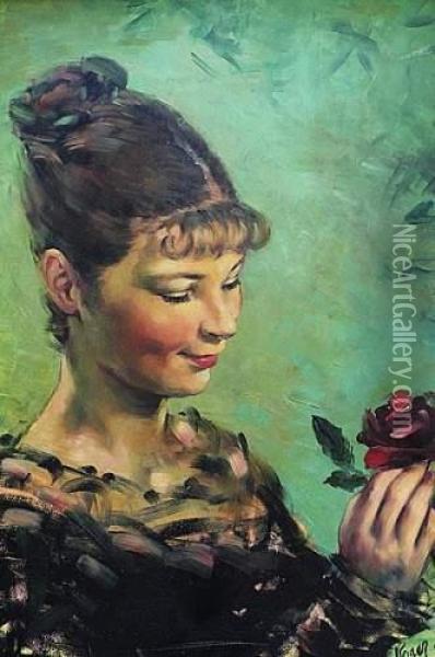 Jeune Fille A La Rose Oil Painting - Roger-Joseph Jourdain