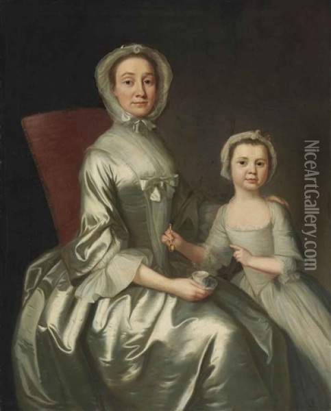 Portrait Of A Woman And Child, Three-quarter Length Oil Painting - Joseph Highmore