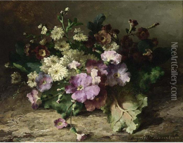 A Still Life With Flowers On A Forest Floor Oil Painting - Margaretha Roosenboom