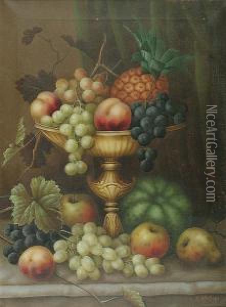 Still Life Of Fruit On A Tazza Oil Painting - Edwin Steele