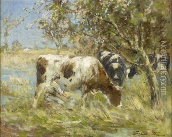Milking-time Oil Painting - George Smith
