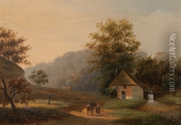 Landschaft Mit Bauernhaus Und Tierund Figurenstaffage Oil Painting - Arnoldus Antonius Christianus van't Zant