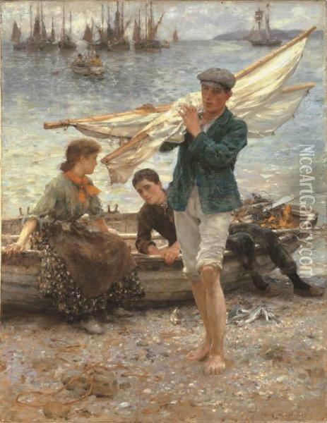 Return From Fishing Oil Painting - Henry Scott Tuke