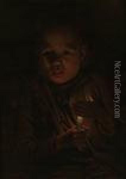 Boy With A Candle Oil Painting - Elbridge Ayer Burbank