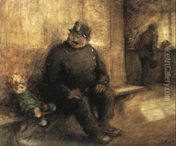 Le Garde-champetre Et L'enfant Oil Painting - Francisque Poulbot