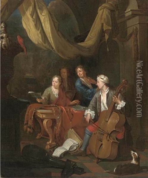 A Musical Gathering In An Elegant Interior Oil Painting - Pieter Angillis