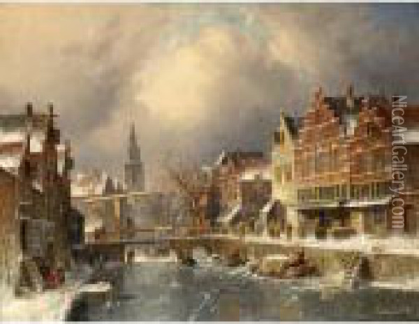 The Verdronkenoord, Alkmaar, In Winter Oil Painting - Charles Henri Leickert
