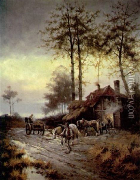Schmiede Im Wald Oil Painting - Adolf (Constantin) Baumgartner-Stoiloff