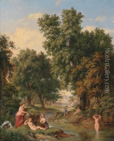 Circle Bathers By A Forest Stream Oil Painting - Karl I Marko
