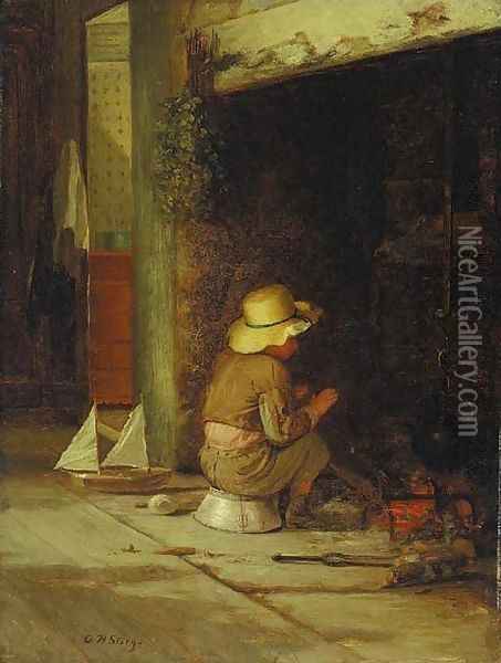 By the Fire Oil Painting - George Henry Story