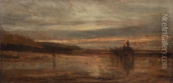 La Plage De Villerville Au Crepuscule Oil Painting - Edouard Joseph Dantan