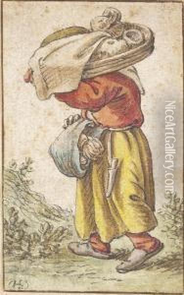 A Peasant Woman Carrying A Basket On Her Head Oil Painting - Herman Saftleven