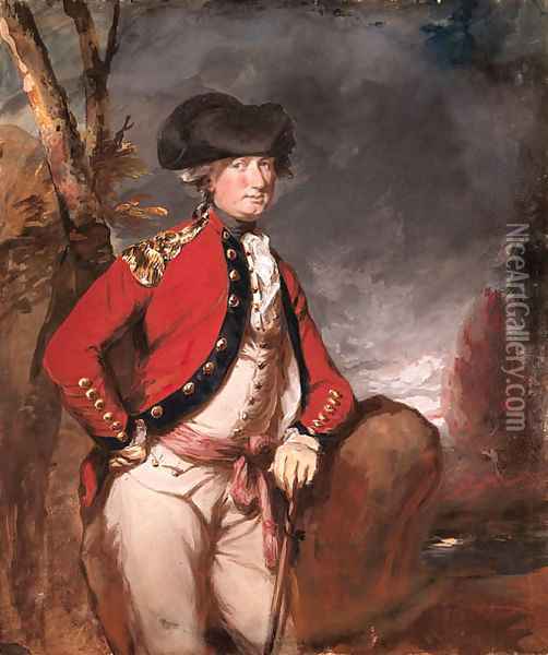 Portrait of Charles, 1st Marquis Cornwallis (1738-1805), three-quarter-length, in uniform, holding a cane in his left hand, in a landscape Oil Painting - Daniel Gardner