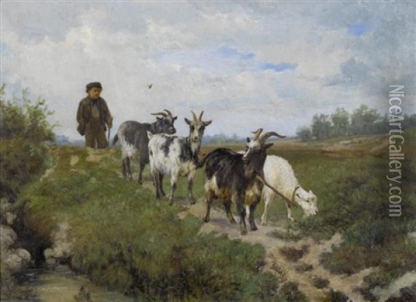 Hirte Mit Ziegen Oil Painting - Dirk Van Lokhorst