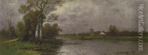Fluslandschaft Mit Muhle Oil Painting - Johann Jungblut