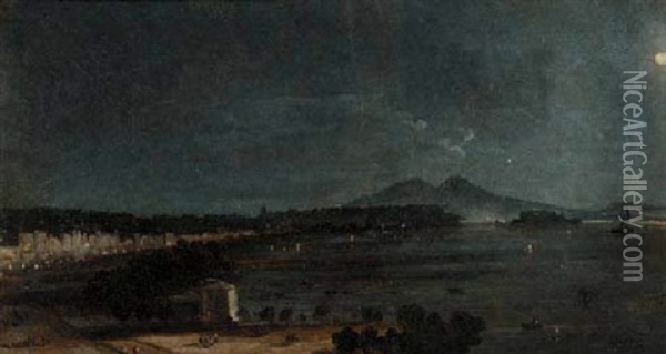The Bay Of Naples By Moonlight Oil Painting - Ippolito Caffi