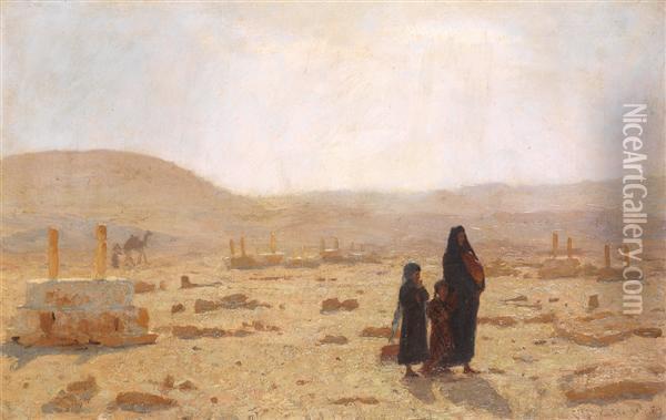Femme Et Enfants Dans Le Desert Oil Painting - Laurits Regner Tuxen