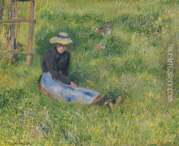 Paysanne Assise Et Chevre Oil Painting - Camille Pissarro