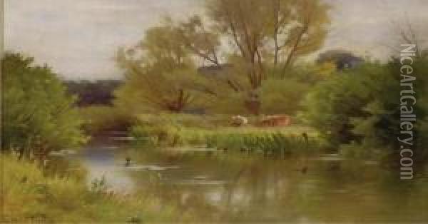 On The Nadder, Wiltshire; Also A Companion Painting Oil Painting - Ernest Parton
