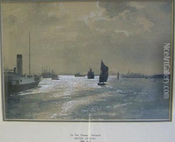 Moonlit Shipping On The Thames Near Woolwich. Oil Painting - Walter Greaves