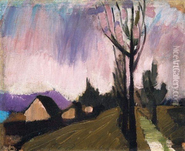 Alley With Trees And Houses Oil Painting - Jozsef Nemes-Lamperth
