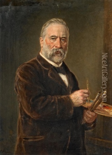 Selbstportrat Mit Malerpalette Oil Painting - Ludwig Knaus