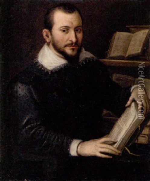 Portrait Of A Scholar Seated At A Desk Oil Painting - Bartolomeo Passarotti