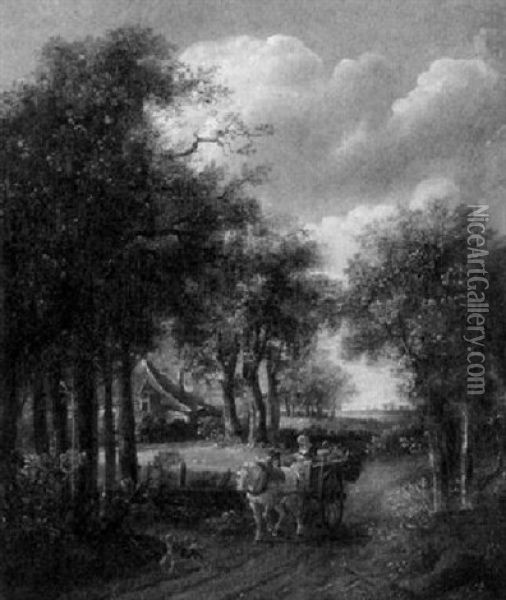 Baumbestandene Hollandische Landschaft Mit Fuhrwerk Oil Painting - Salomon van Ruysdael