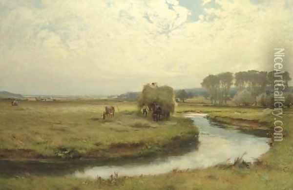 Haymaking, Seaton Marsh, Devon Oil Painting - David Farquharson