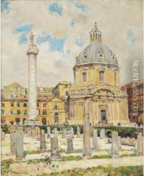 Le Forum De Trajan A Rome [trajan's Forum In Rome, Oil On Canvas, Signed.] Oil Painting - Joseph-Felix Bouchor